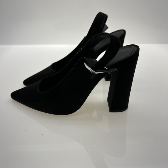 ASOS DESIGN Wide Fit Planet slingback high block heels in black, Sz 7 - Picture 3 of 8